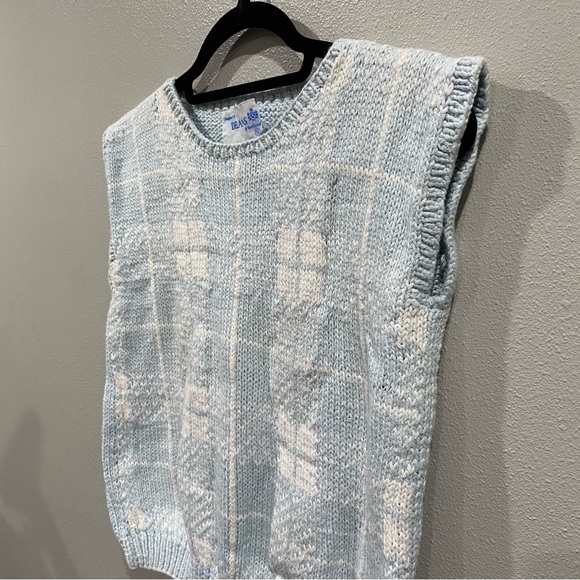 Deans of Scotland Vintage Knit Fair Isle Sweater Vest Light Blue White Small - Picture 2 of 6